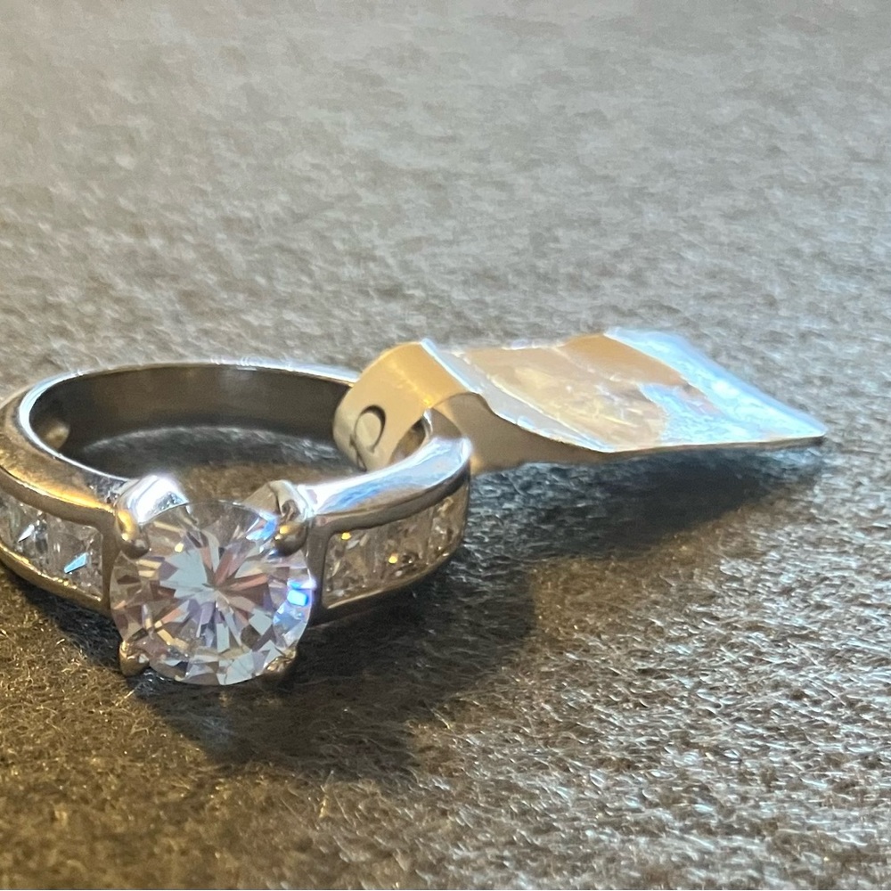 Silver CZ Ring with Set Side Stones